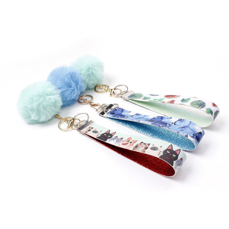 Wholesale PU Leather Fur Ball Keychain